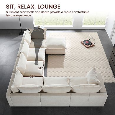 Merax Modular Sectional Sofa with Movable Storage Ottoman, 7 Seat U Shaped Couch