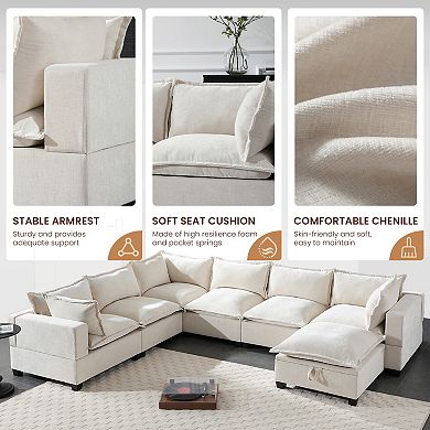 Merax Modular Sectional Sofa with Movable Storage Ottoman, 7 Seat U Shaped Couch