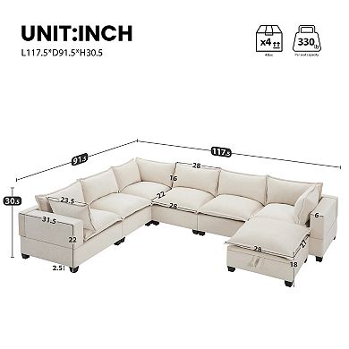 Merax Modular Sectional Sofa with Movable Storage Ottoman, 7 Seat U Shaped Couch