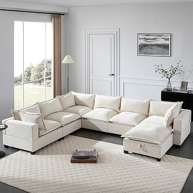 Merax Modular Sectional Sofa with Movable Storage Ottoman, 7 Seat U Shaped Couch