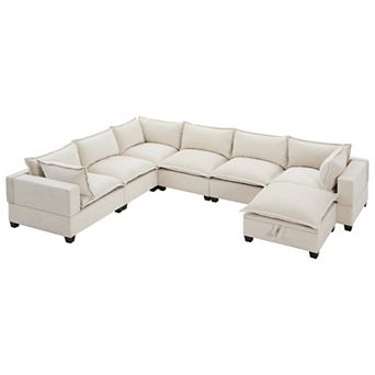 Merax Modular Sectional Sofa with Movable Storage Ottoman, 7 Seat U Shaped Couch