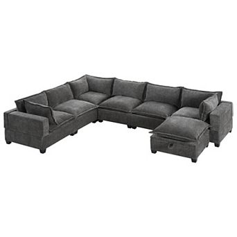 Merax Modular Sectional Sofa with Movable Storage Ottoman, 7 Seat U Shaped Couch