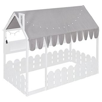 Merax Montessori House Bed for Kids Floor Bed with Fence Railings