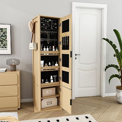 Merax Rotating Makeup Cabinet, Jewelry Cabinet With A Full-length Mirror, Standing Storage Cabinet