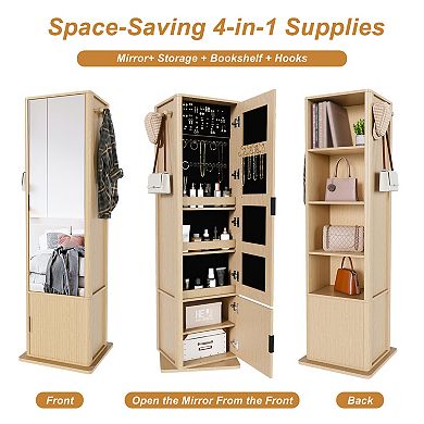 Merax Rotating Makeup Cabinet, Jewelry Cabinet With A Full-length Mirror, Standing Storage Cabinet