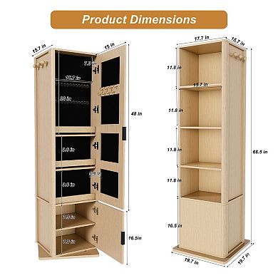 Merax Rotating Makeup Cabinet, Jewelry Cabinet With A Full-length Mirror, Standing Storage Cabinet