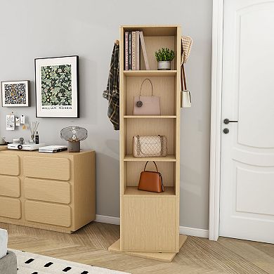 Merax Rotating Makeup Cabinet, Jewelry Cabinet With A Full-length Mirror, Standing Storage Cabinet