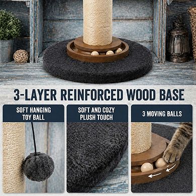 Petsfit Heavy Duty Cat Scratcher Tree 35in Tall Sisal Ropes Hanging Ball Interactive Mouse Toy