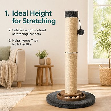 Petsfit Heavy Duty Cat Scratcher Tree 35in Tall Sisal Ropes Hanging Ball Interactive Mouse Toy