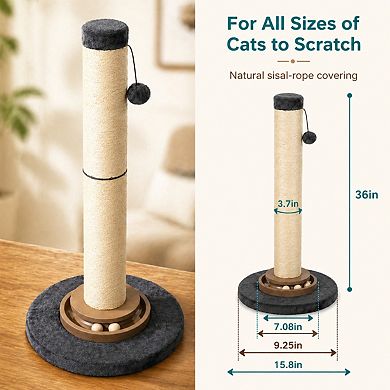 Petsfit Heavy Duty Cat Scratcher Tree 35in Tall Sisal Ropes Hanging Ball Interactive Mouse Toy