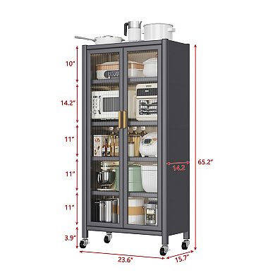 Merax Opendoor Kitchen Shelving Floor-to-ceiling Multilevel Household Microwave Storage Cabinet
