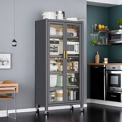 Merax Opendoor Kitchen Shelving Floor-to-ceiling Multilevel Household Microwave Storage Cabinet