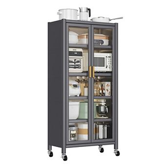 Merax Opendoor Kitchen Shelving Floor-to-ceiling Multilevel Household Microwave Storage Cabinet