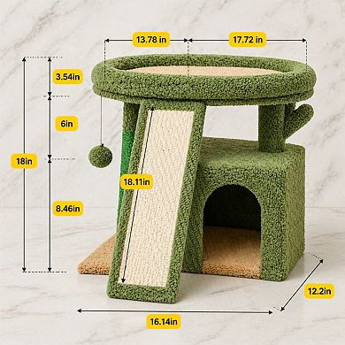 Petsfit Small Cat Tree Tower with Scratching Board Condo Perch Stable Indoor Kitten Bed