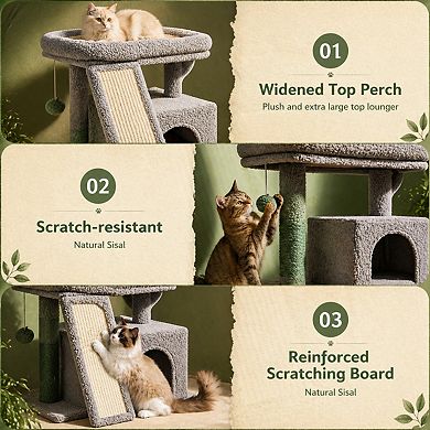 Petsfit Small Cat Tree Tower with Scratching Board Condo Perch Stable Indoor Kitten Bed