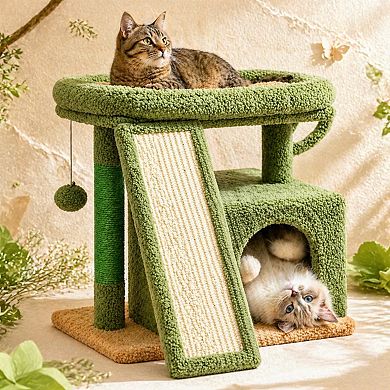 Petsfit Small Cat Tree Tower with Scratching Board Condo Perch Stable Indoor Kitten Bed