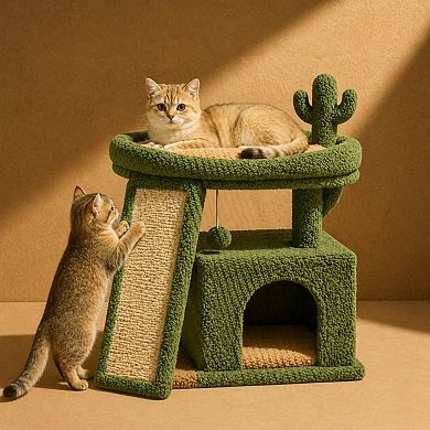 Petsfit Small Cat Tree Tower with Scratching Board Condo Perch Stable Indoor Kitten Bed