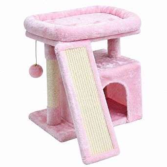 Petsfit Small Cat Tree Tower with Scratching Board Condo Perch Stable Indoor Kitten Bed