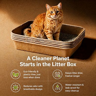 Nicate Disposable Cat Litter Box 6 Count Durable Portable Odor Control Recyclable Pet Safe