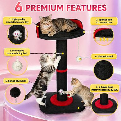 Petsfit Tall Cat Scratcher Tower with Sisal Rope Solid Wood Double Base Cat Bed Toys