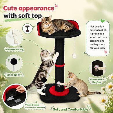 Petsfit Tall Cat Scratcher Tower with Sisal Rope Solid Wood Double Base Cat Bed Toys