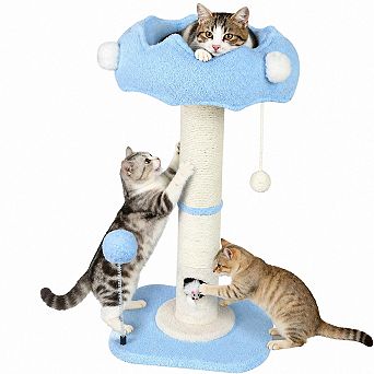 Petsfit Tall Cat Scratcher Tower with Sisal Rope Solid Wood Double Base Cat Bed Toys