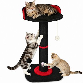 Petsfit Tall Cat Scratcher Tower with Sisal Rope Solid Wood Double Base Cat Bed Toys