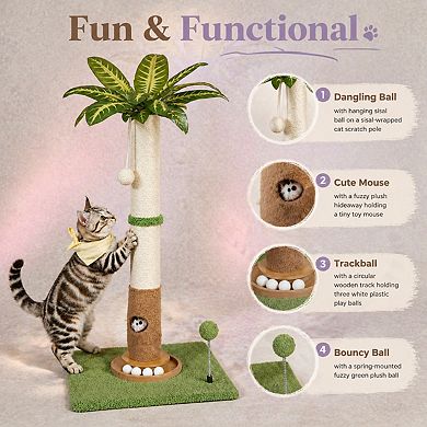 Nicate 35" Cat Scratching Post Palm Tree Sisal Heavy Duty Wooden Base