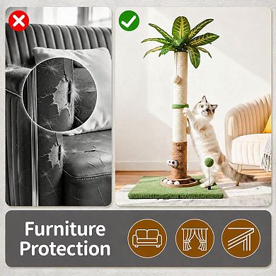 Nicate 35" Cat Scratching Post Palm Tree Sisal Heavy Duty Wooden Base