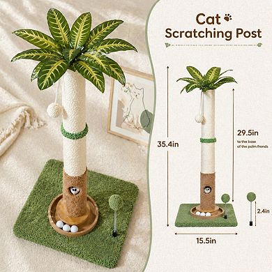 Nicate 35" Cat Scratching Post Palm Tree Sisal Heavy Duty Wooden Base