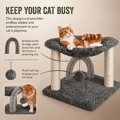 Petsfit 15.75" Cat Sisal Post Hammock SelfGrooming Brush Plush Ball Cozy Perch