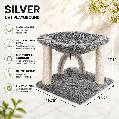 Petsfit 15.75" Cat Sisal Post Hammock SelfGrooming Brush Plush Ball Cozy Perch
