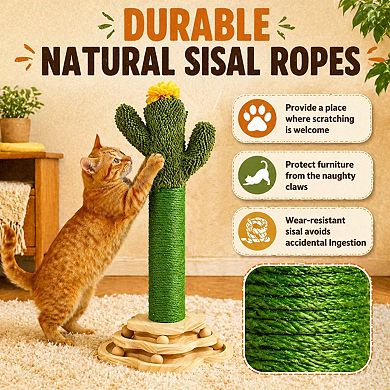 Petsfit Cat Tree with Interactive Ball Track Spring Toys Sisal Scratcher for Indoor Cats Kittens
