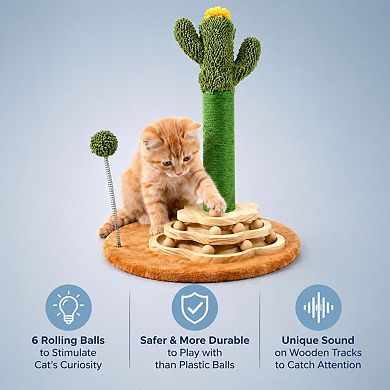 Petsfit Cat Tree with Interactive Ball Track Spring Toys Sisal Scratcher for Indoor Cats Kittens