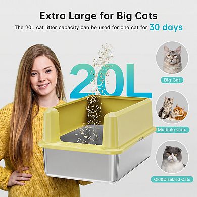 Nicate Enclosed Stainless Cat Litter Box High Sides, Anti-Odor, Easy Clean + Scoop