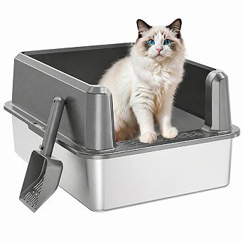 Nicate Enclosed Stainless Cat Litter Box High Sides, Anti-Odor, Easy Clean + Scoop