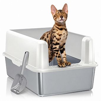 Nicate Enclosed Stainless Cat Litter Box High Sides, Anti-Odor, Easy Clean + Scoop