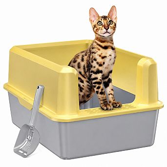 Nicate Enclosed Stainless Cat Litter Box High Sides, Anti-Odor, Easy Clean + Scoop