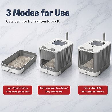 Nicate Upgraded Fully Enclosed Cat Litter Box with Lid Drawer 3 Modes Anti Splashing Easy Clean