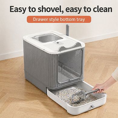 Nicate Upgraded Fully Enclosed Cat Litter Box with Lid Drawer 3 Modes Anti Splashing Easy Clean
