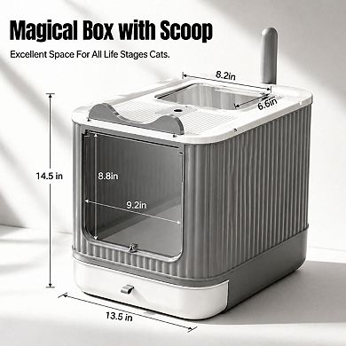Nicate Upgraded Fully Enclosed Cat Litter Box with Lid Drawer 3 Modes Anti Splashing Easy Clean