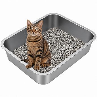 Nicate Stainless Steel Litter Box High Sided Odor Free Non Stick Easy Clean For Cats Kittens
