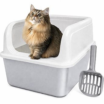 Nicate Stainless Steel Cat Litter Box High Sided Anti Leakage Top Entry Easy Clean Durable Covered