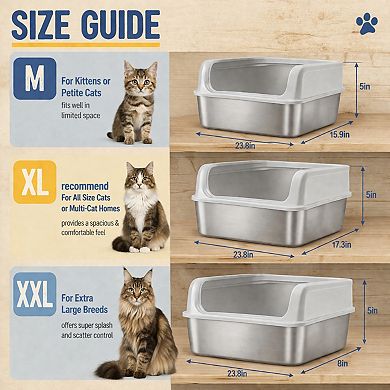 Nicate Stainless Steel Cat Litter Box High Sided Anti Leakage Top Entry Easy Clean Durable Covered