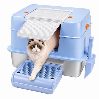Nicate Stainless Steel XL Litter Box Enclosed 3 Modes Removable Pan Scoop Accessories