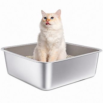 Nicate Stainless Litter Box for Cats High Sides, Anti-Leak, Odor-Free, Easy Clean