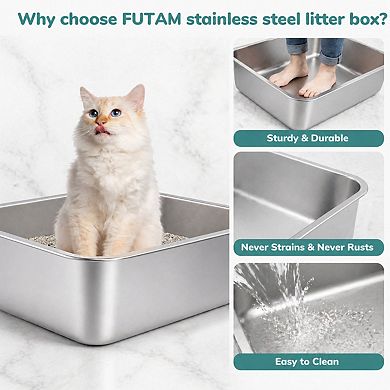 Nicate Stainless Litter Box for Cats High Sides, Anti-Leak, Odor-Free, Easy Clean