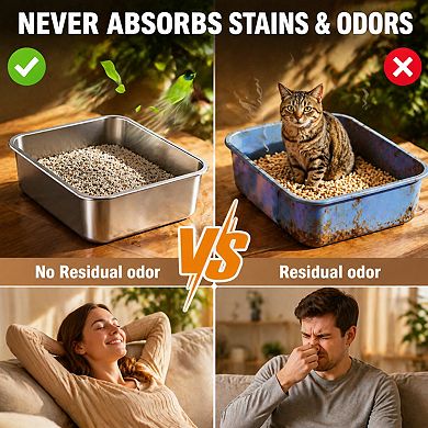 Nicate Stainless Litter Box for Cats High Sides, Anti-Leak, Odor-Free, Easy Clean
