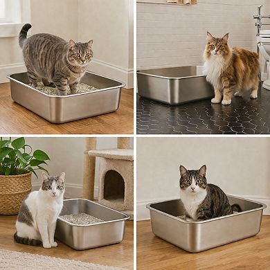 Nicate Stainless Litter Box for Cats High Sides, Anti-Leak, Odor-Free, Easy Clean