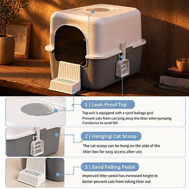 Nicate Fully Enclosed Cat Litter Box Splash/Leak-Proof, Odorless, Easy Clean